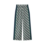 Casablanca Green & Navy Check Monogram Silk Trousers | Pants | Coveti