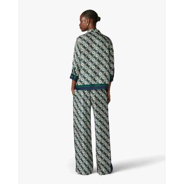 Casablanca Green & Navy Check Monogram Silk Trousers | Pants | Coveti