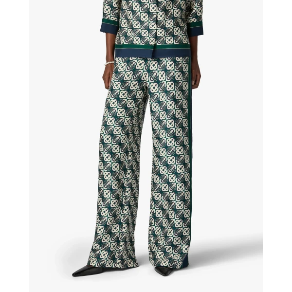 Casablanca Green & Navy Check Monogram Silk Trousers | Pants | Coveti