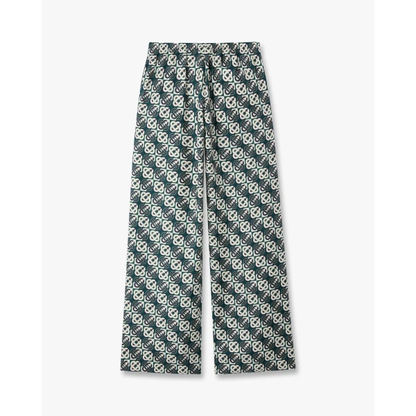 Casablanca Green & Navy Check Monogram Silk Trousers | Pants | Coveti