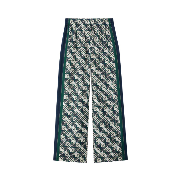 Casablanca Green & Navy Check Monogram Silk Trousers | Pants | Coveti