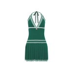 Casablanca Green Pleated Halter Mini Dress | Mini Dresses | Coveti