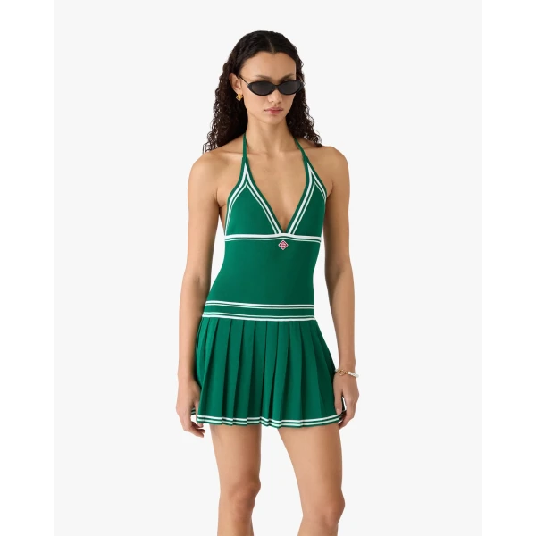 Casablanca Green Pleated Halter Mini Dress | Mini Dresses | Coveti