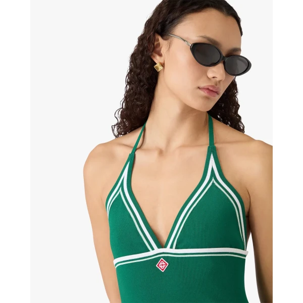 Casablanca Green Pleated Halter Mini Dress | Mini Dresses | Coveti