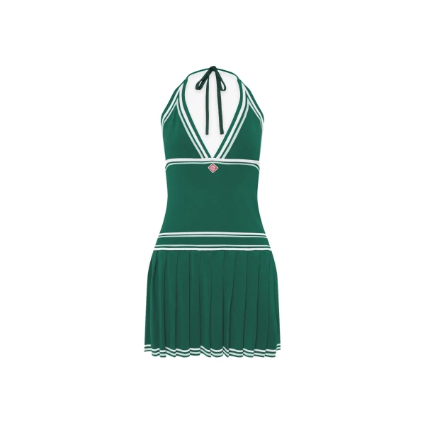Green Pleated Halter Mini Dress