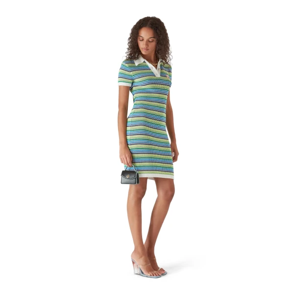 Casablanca Green Stripe Short Sleeve Midi Dress | Midi Dresses | Coveti