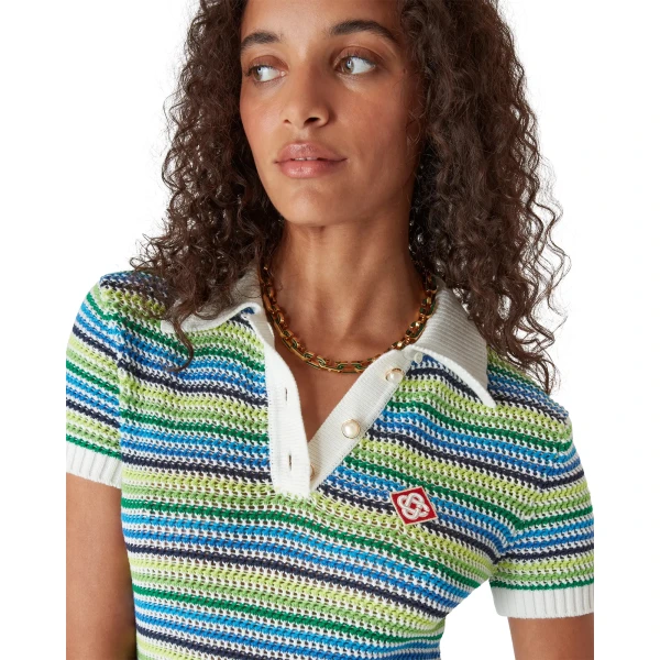 Casablanca Green Stripe Short Sleeve Midi Dress | Midi Dresses | Coveti