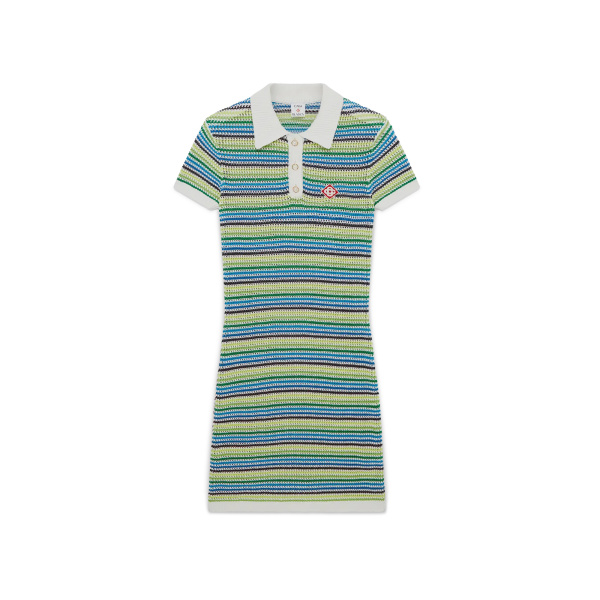 Casablanca Green Stripe Short Sleeve Midi Dress | Midi Dresses | Coveti