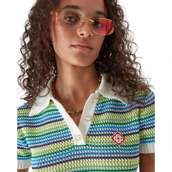 Casablanca Green Stripe Short Sleeve Polo Shirt | Polo Shirt | Coveti