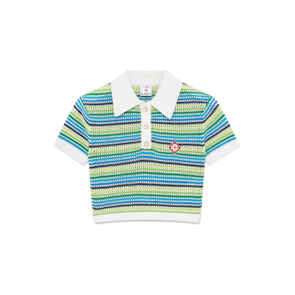 Casablanca Green Stripe Short Sleeve Polo Shirt | Polo Shirt | Coveti
