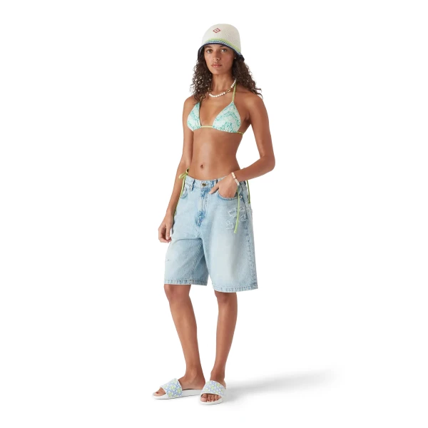 Casablanca Green Wavy Monogram Bikini Top | Bikini | Coveti