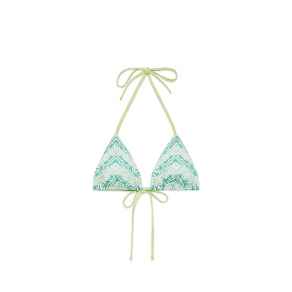 Casablanca Green Wavy Monogram Bikini Top | Bikini | Coveti
