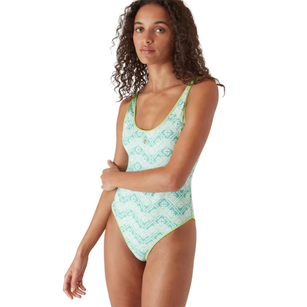 Casablanca Green Wavy Monogram Swimsuit | Swimsuits | Coveti