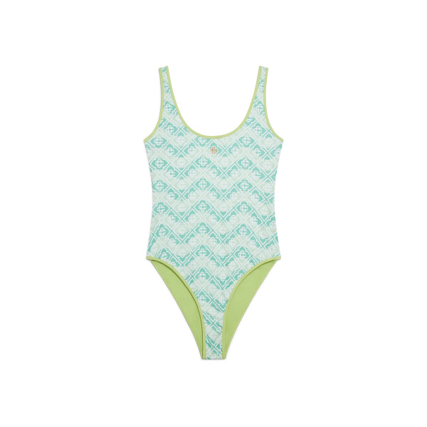 Casablanca Green Wavy Monogram Swimsuit | Swimsuits | Coveti