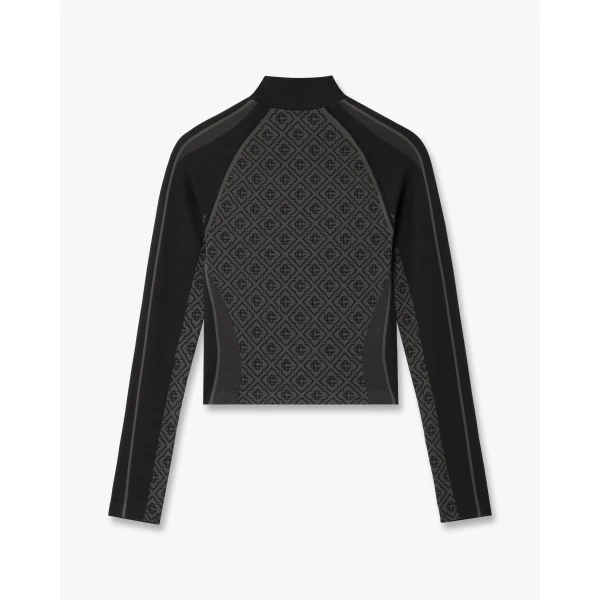 Casablanca Grey Seamless Monogram Long Sleeve Top | Long Sleeve | Coveti