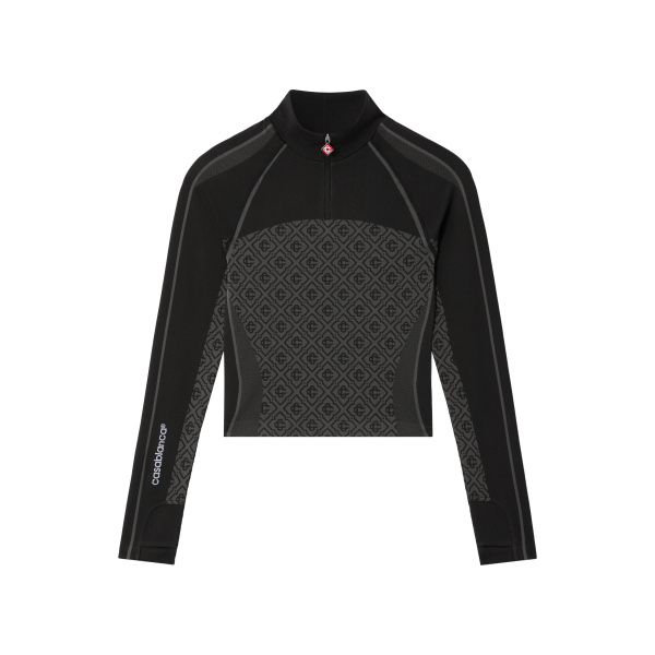 Casablanca Grey Seamless Monogram Long Sleeve Top | Long Sleeve | Coveti