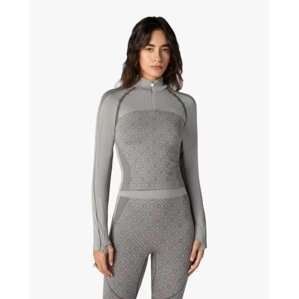Casablanca Light Grey Seamless Monogram Long Sleeve Top | Long Sleeve | Coveti