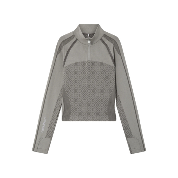 Casablanca Light Grey Seamless Monogram Long Sleeve Top | Long Sleeve | Coveti