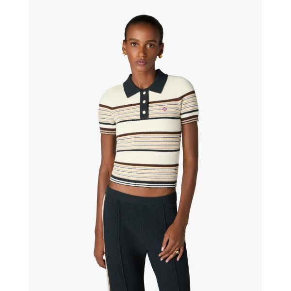 Casablanca Multicolour Café Culture Wool Stripe Short Sleeve Polo Shirt | Polo Shirt | Coveti