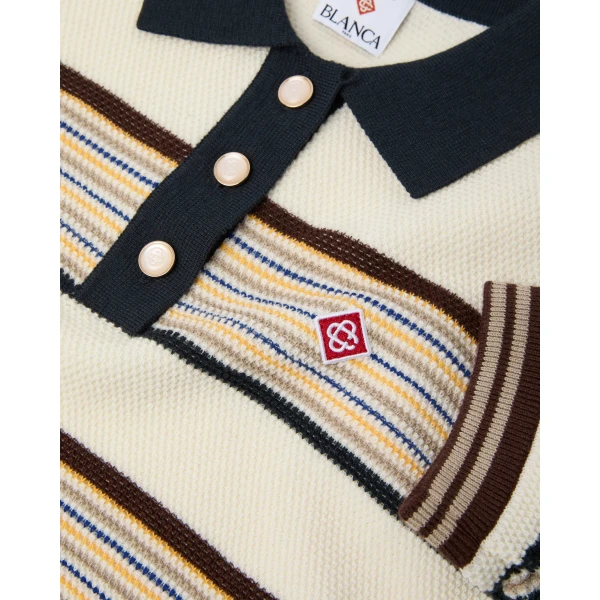 Casablanca Multicolour Café Culture Wool Stripe Short Sleeve Polo Shirt | Polo Shirt | Coveti