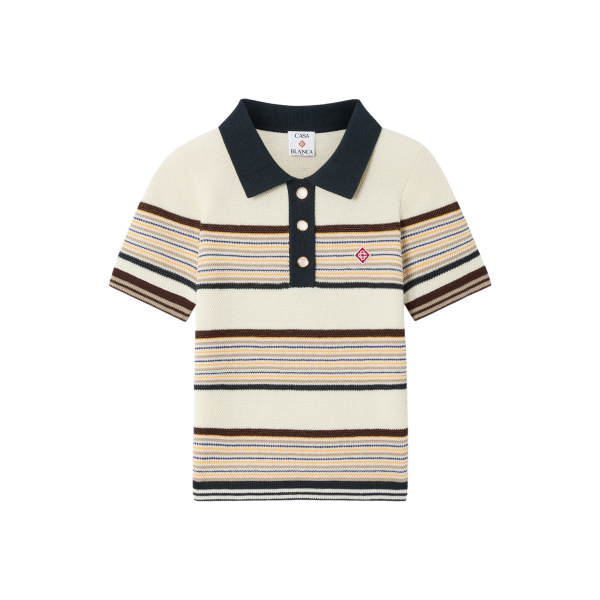 Casablanca Multicolour Café Culture Wool Stripe Short Sleeve Polo Shirt | Polo Shirt | Coveti