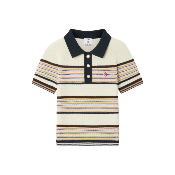 Casablanca Multicolour Café Culture Wool Stripe Short Sleeve Polo Shirt | Polo Shirt | Coveti