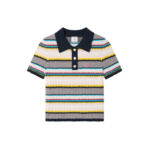 Casablanca Multicolour Knit Chevron Short Sleeve Polo Shirt | Polo Shirt | Coveti