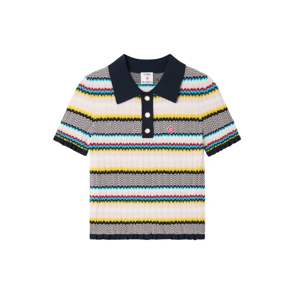 Casablanca Multicolour Knit Chevron Short Sleeve Polo Shirt | Polo Shirt | Coveti