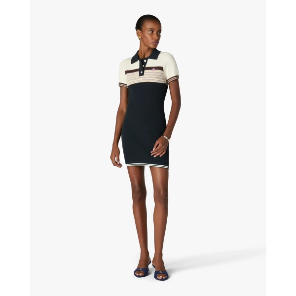 Casablanca Navy Café Culture Wool Stripe Polo Mini Dress | Mini Dresses | Coveti