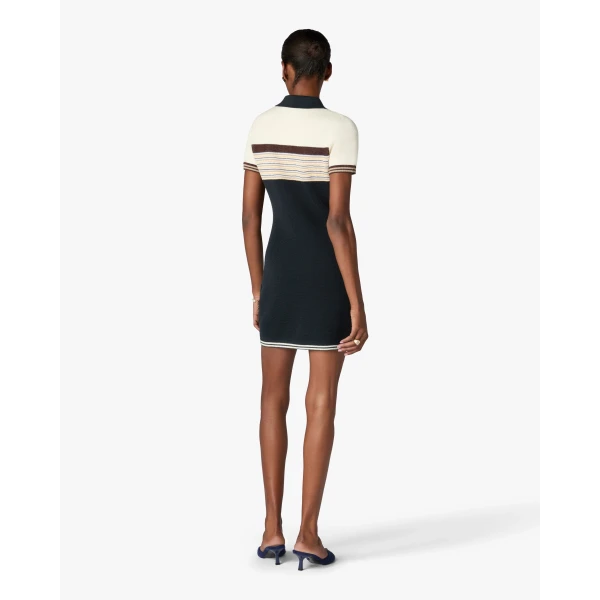 Casablanca Navy Café Culture Wool Stripe Polo Mini Dress | Mini Dresses | Coveti