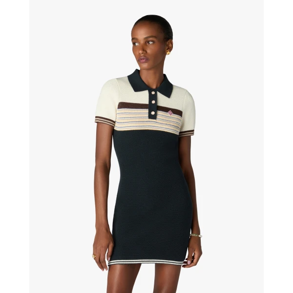 Casablanca Navy Café Culture Wool Stripe Polo Mini Dress | Mini Dresses | Coveti