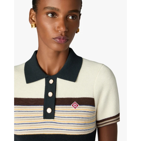Casablanca Navy Café Culture Wool Stripe Polo Mini Dress | Mini Dresses | Coveti