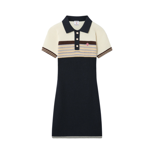 Casablanca Navy Café Culture Wool Stripe Polo Mini Dress | Mini Dresses | Coveti