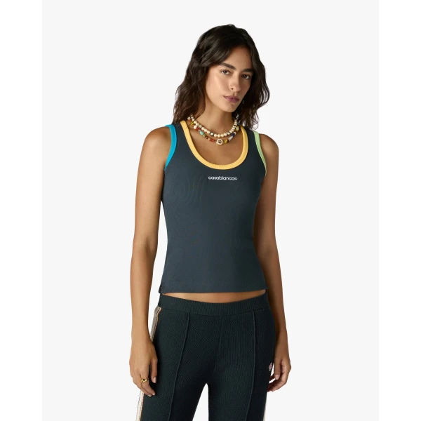 Casablanca Navy Colourblock Ribbed Tank Top | Tank Top | Coveti