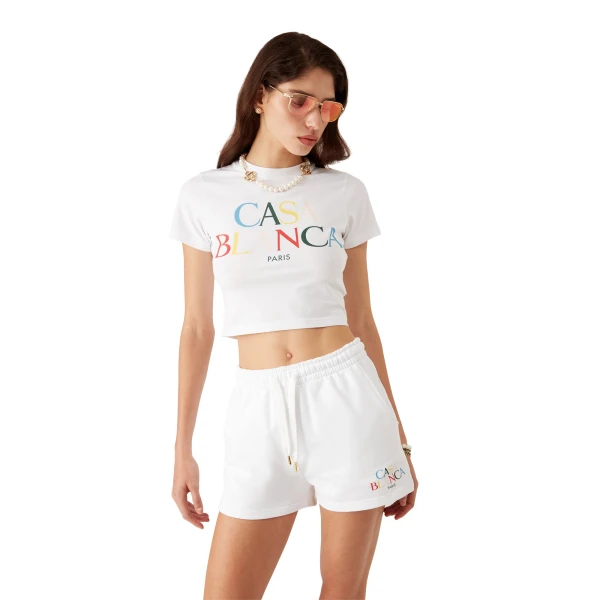 Casablanca Off-White Stacked Logo Sweatshorts | Shorts | Coveti