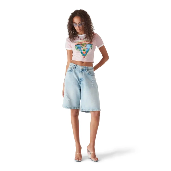 Casablanca Pink Innocence Triangle Cropped Baby Short Sleeve T-Shirt | T-Shirt | Coveti