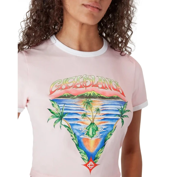 Casablanca Pink Innocence Triangle Cropped Baby Short Sleeve T-Shirt | T-Shirt | Coveti