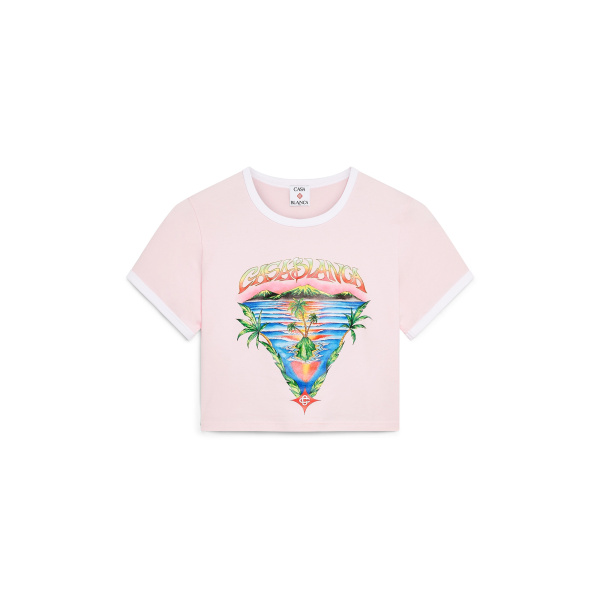 Casablanca Pink Innocence Triangle Cropped Baby Short Sleeve T-Shirt | T-Shirt | Coveti