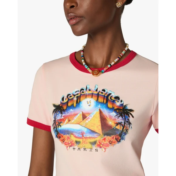 Casablanca Pink Pyramid Tourism Cropped Baby Short Sleeve T-Shirt | T-Shirt | Coveti