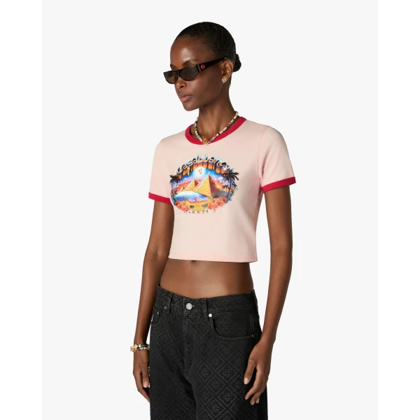 Casablanca Pink Pyramid Tourism Cropped Baby Short Sleeve T-Shirt | T-Shirt | Coveti