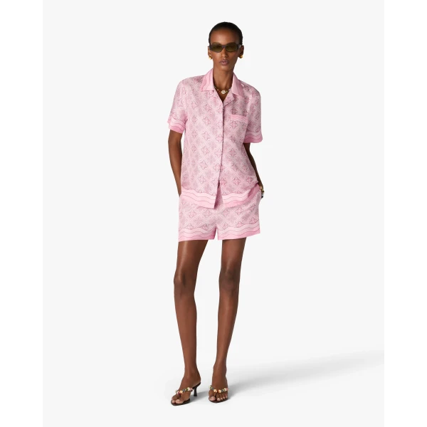 Casablanca Pink Radiating Monogram Silk Shorts | Shorts | Coveti