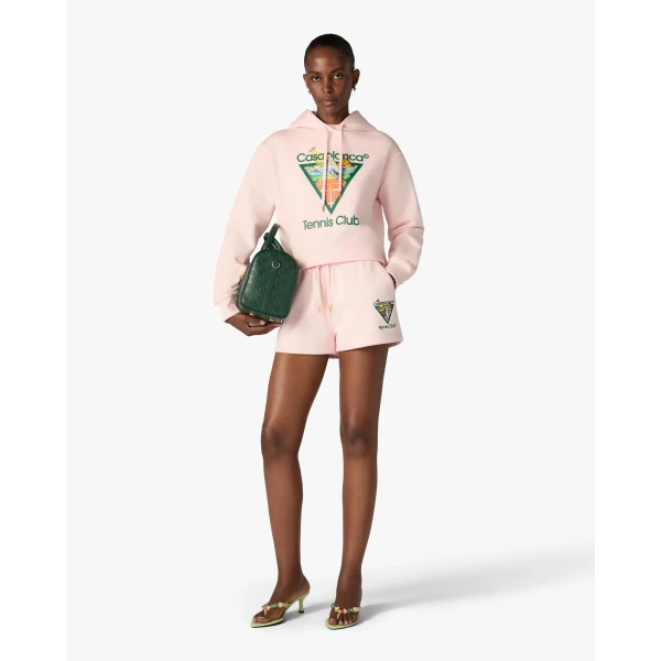 Casablanca Pink Tennis Club Icon Pyramid Abduction Cropped Hooded Sweatshirt | Hoodies | Coveti