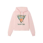 Casablanca Pink Tennis Club Icon Pyramid Abduction Cropped Hooded Sweatshirt | Hoodies | Coveti