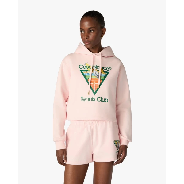Casablanca Pink Tennis Club Icon Pyramid Abduction Cropped Hooded Sweatshirt | Hoodies | Coveti