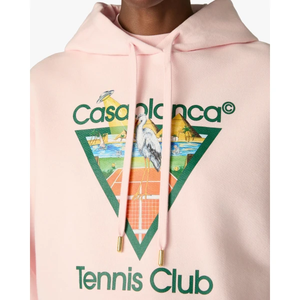 Casablanca Pink Tennis Club Icon Pyramid Abduction Cropped Hooded Sweatshirt | Hoodies | Coveti
