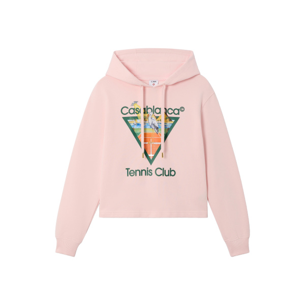 Casablanca Pink Tennis Club Icon Pyramid Abduction Cropped Hooded Sweatshirt | Hoodies | Coveti