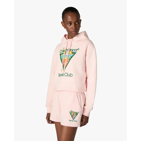 Casablanca Pink Tennis Club Icon Pyramid Abduction Embroidered Sweatshorts | Shorts | Coveti