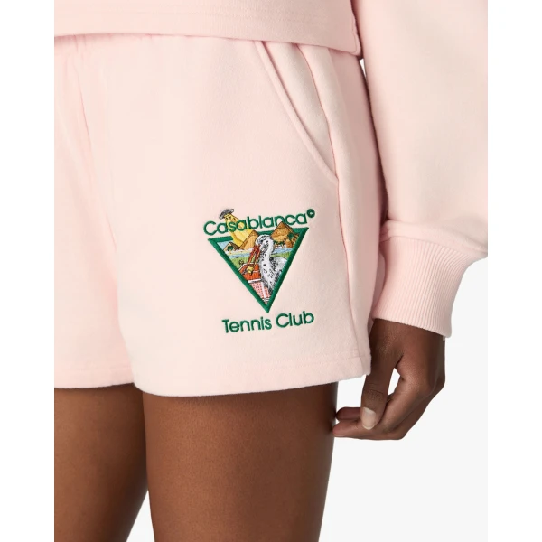 Casablanca Pink Tennis Club Icon Pyramid Abduction Embroidered Sweatshorts | Shorts | Coveti