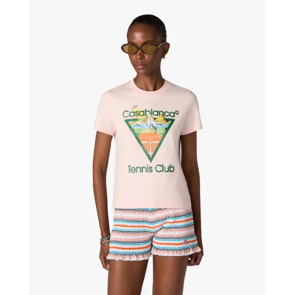 Casablanca Pink Tennis Club Icon Pyramid Abduction Fitted Short Sleeve T-Shirt | T-Shirt | Coveti