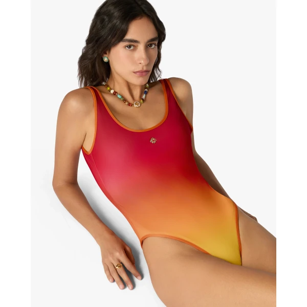 Casablanca Red & Orange Gradient Printed Swimsuit | Swimsuits | Coveti